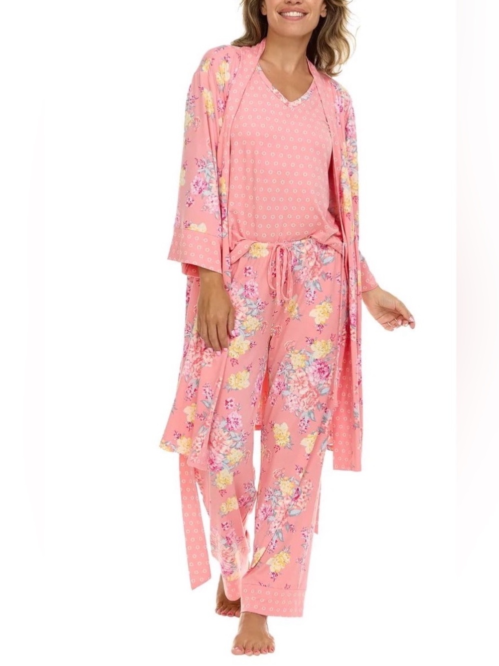 Flora Nikrooz Pink Floral 3-Piece Sleep Set with Robe XXL NWT